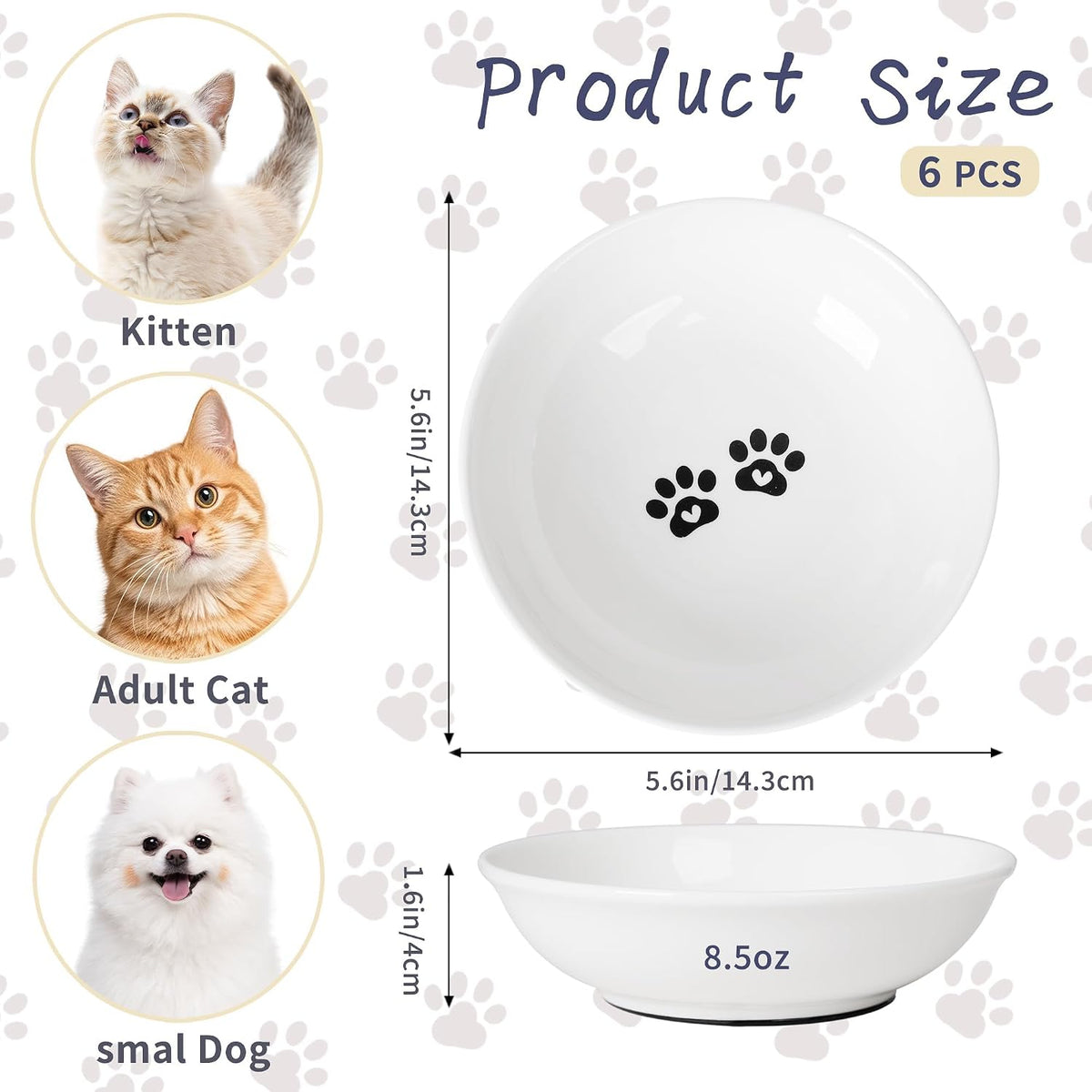 Non-Slip Cat Food Bowls, 6 Pack Whisker-Friendly Ceramic Bowls – Essentials for Cats - cute drawing cat - image 2