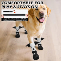 EXPAWLORER Halloween Anti Slip Dog Socks to Prevent Licking Paws, Boots & Paw Protectors with Grippers,Doggie Booties for Hardwood Floors for Small Medium Large Senior Dogs Costume White Ghost Wings S
