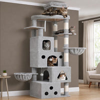 Cat Tree Tower 42'' with Condo, Indoor Scratching Post GCT005SG – Essentials for Cats - Light gray / 78.7 inch