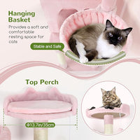 Globlazer Pink Cat Tree, 70 inch Tall Scratching Tower Multi-Level Cat Condo for Indoor Multiple Cats with 2 Large Cat Caves, Top Perch, Large Platform, Bottom Swing, F70B, Pink