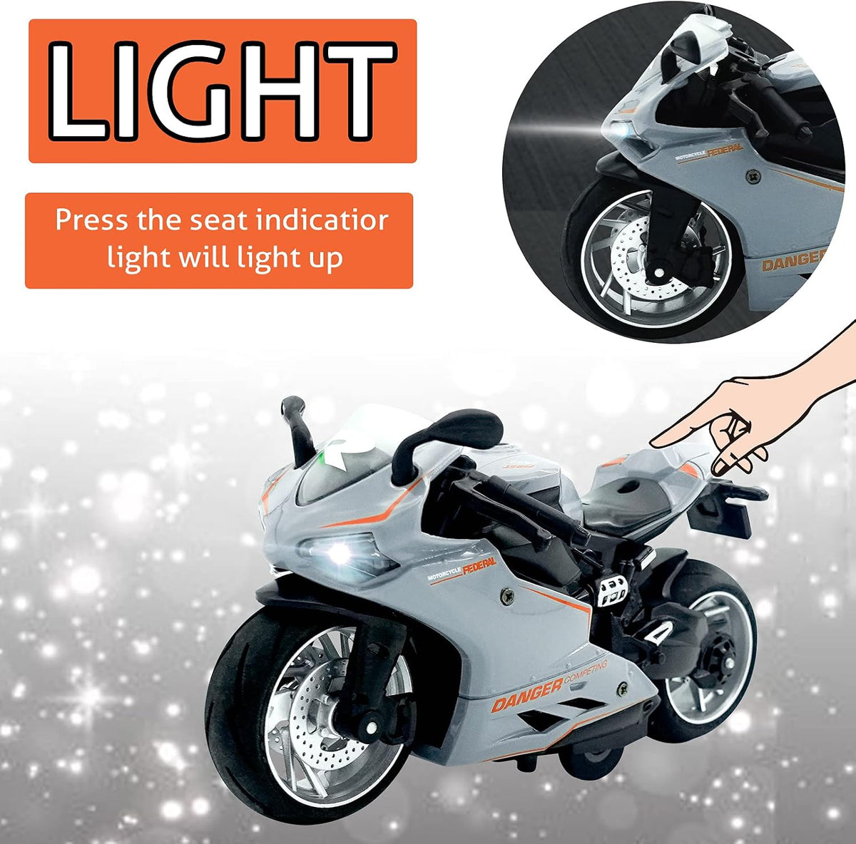 CYYSFIVQZ red 1:12 die cast motorcycle toy with lights, sounds and pull back motor - view 16