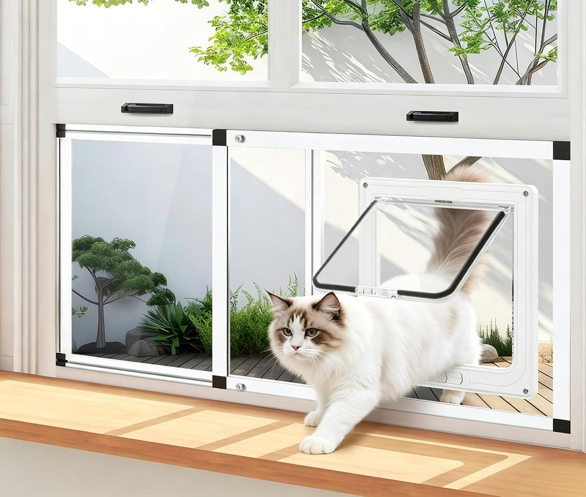 Full Glass Cat Door for Window, 32"-37" Adjustable Width - Fit 32"-37" Window Width - image 2