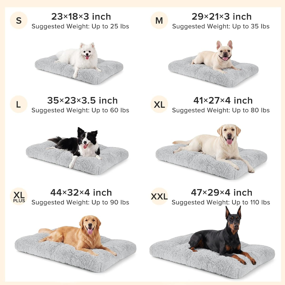 JOEJOY Large Dog Bed Crate Pad - 23.0"L x 18.0"W x 3.0"Th / Light Grey - image 4