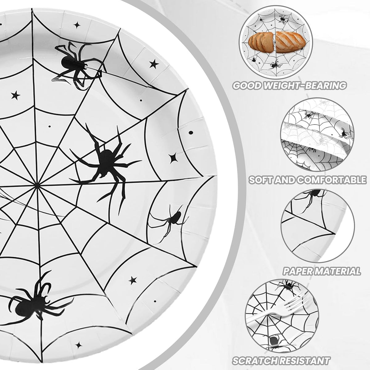 Gistome 96-piece Halloween spider web tableware set with plates, napkins and forks - view 20