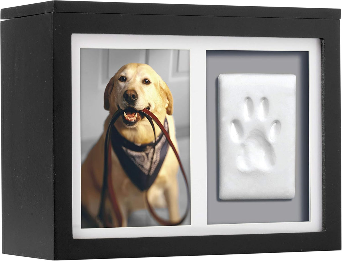 Pearhead Pet Ceramic Forever in Our Hearts Urn, Pet Memorial - Black Clay Pawprint Urn