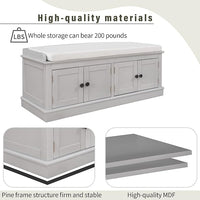 Storage Bench with 4 Doors and Adjustable Shelves, Shoe Bench with Removable Cushion for Living Room, Entryway 42.7" L x 16" W x 17.4" H (Gray Wash)