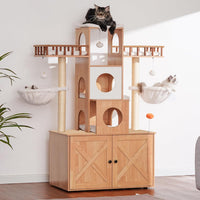 Heybly Cat Tree with Litter Box Enclosure for Indoor Big Cat HCT110SG – Essentials for Cats - Walnut / 60 inch - image 2