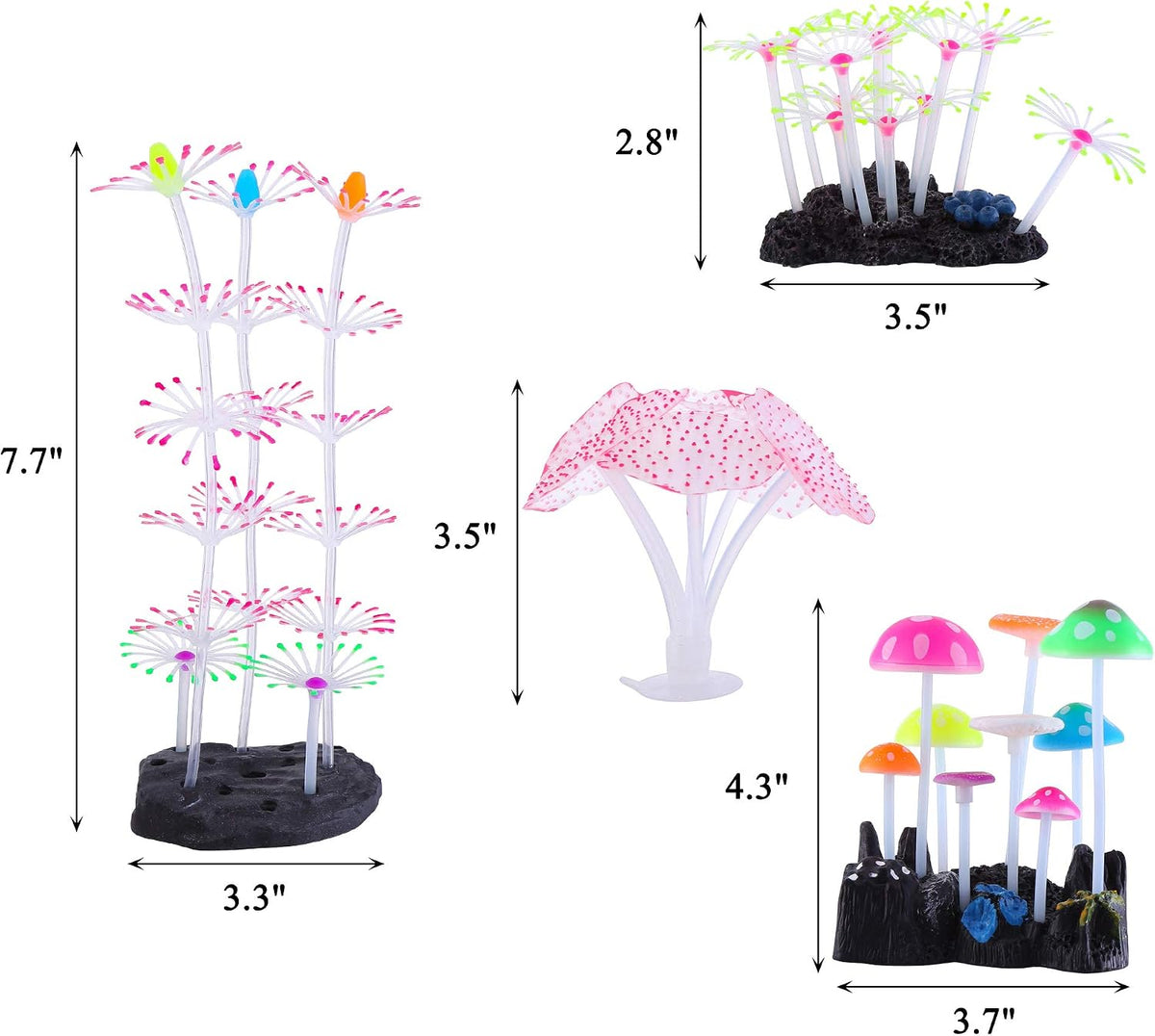 4 Pack Glow Aquarium Decorations Coral Reef Glowing Mushroom Anemone - 4 Pcs(coral Reef+branch Coral+mushroom+anemone) - image 4