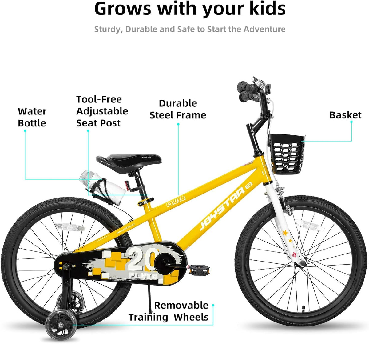 JOYSTAR Pluto 12-20" Kids Bike with Light Up Training Wheels – Fun for Kids & Family - Yellow / 18 Inch with Flash Training Wheels & Kickstand - image 2