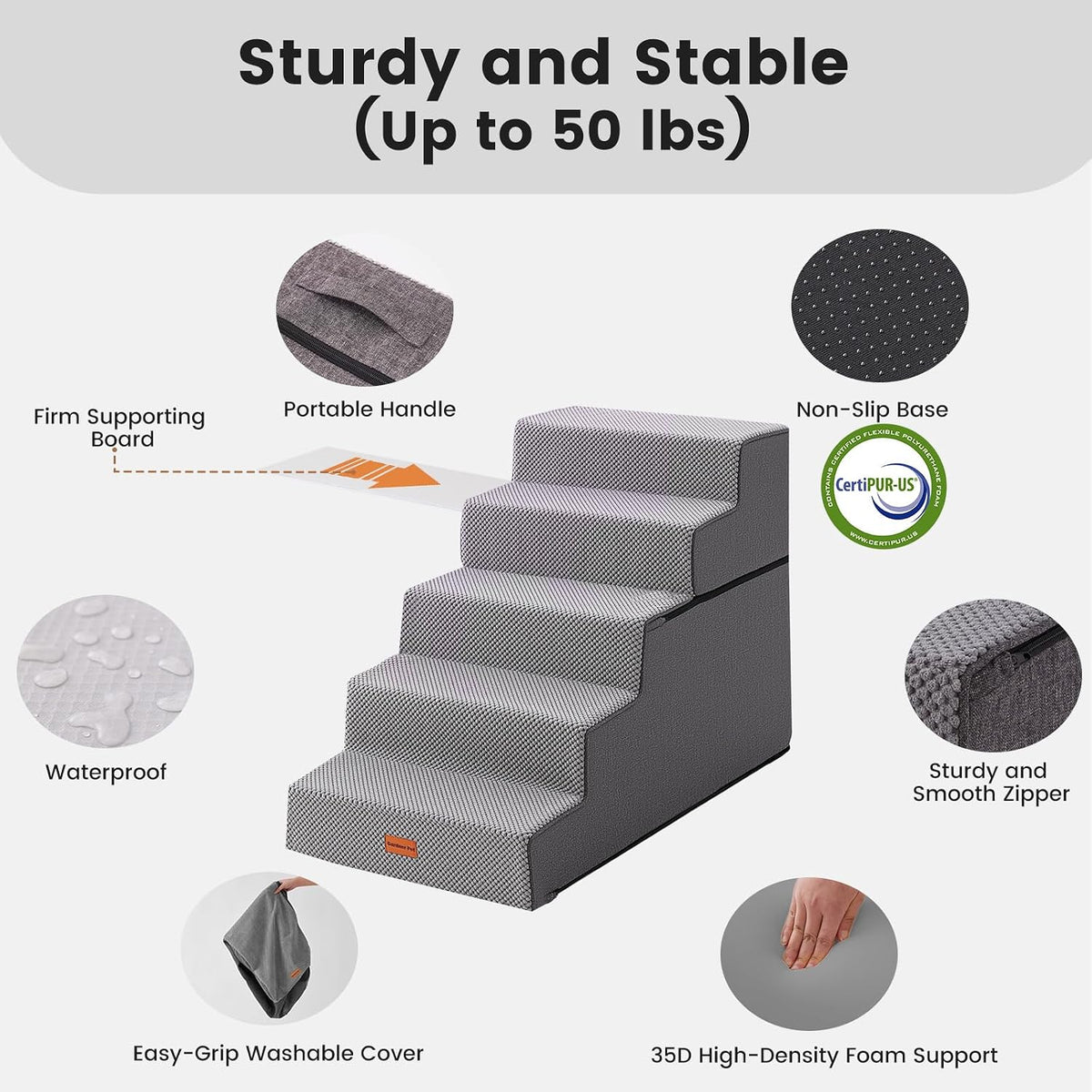 Gardner Pet Dog Stairs for Small Dogs 14" H - Grey / 5.0 / 18"x29"x22.5"Extra Wide - image 4