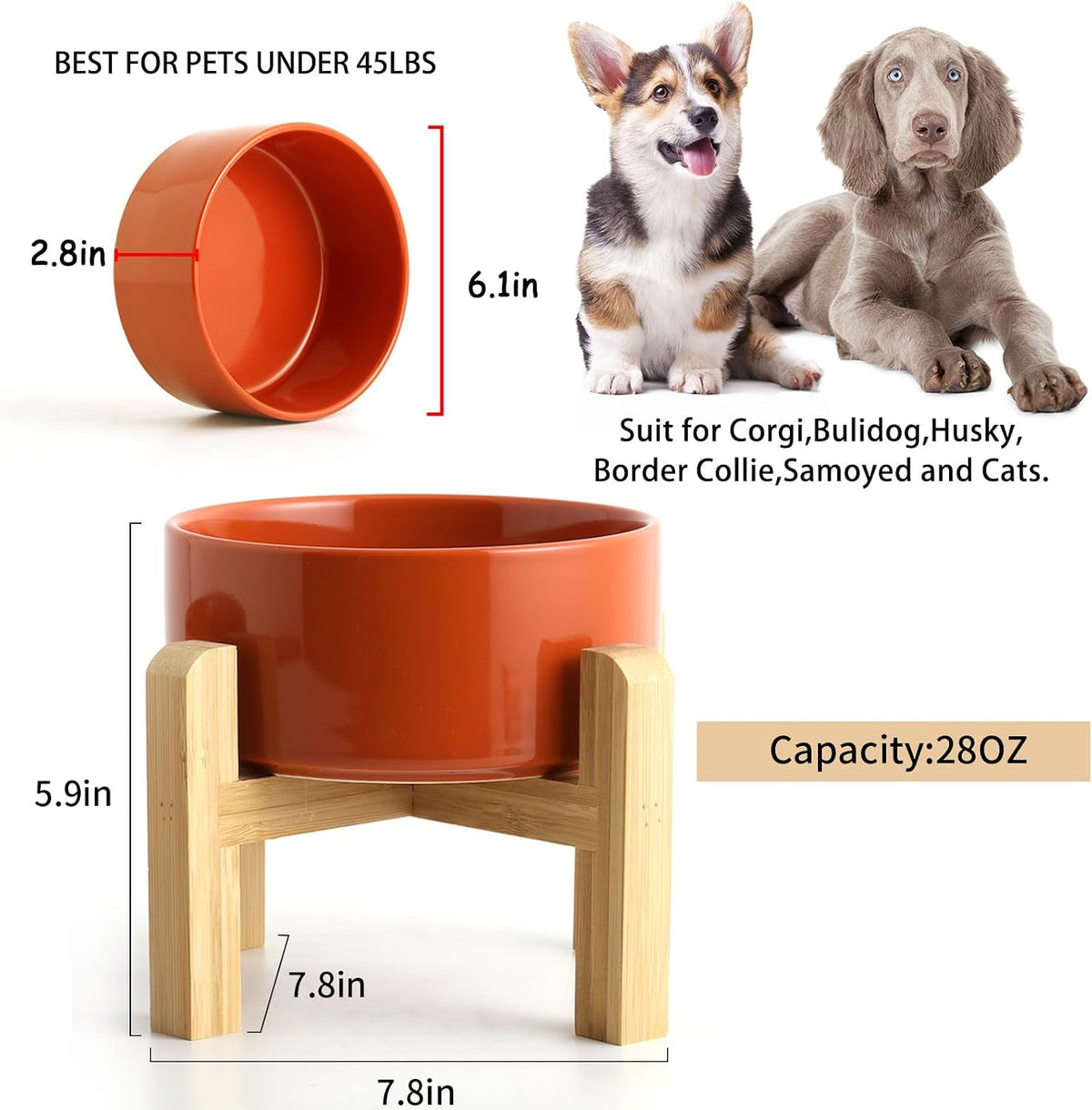 28 OZ Rust Red Elevated/Raised Ceramic Dog Bowl for Small and Medium - Rust Red / 3.6 Cups - Medium - image 3