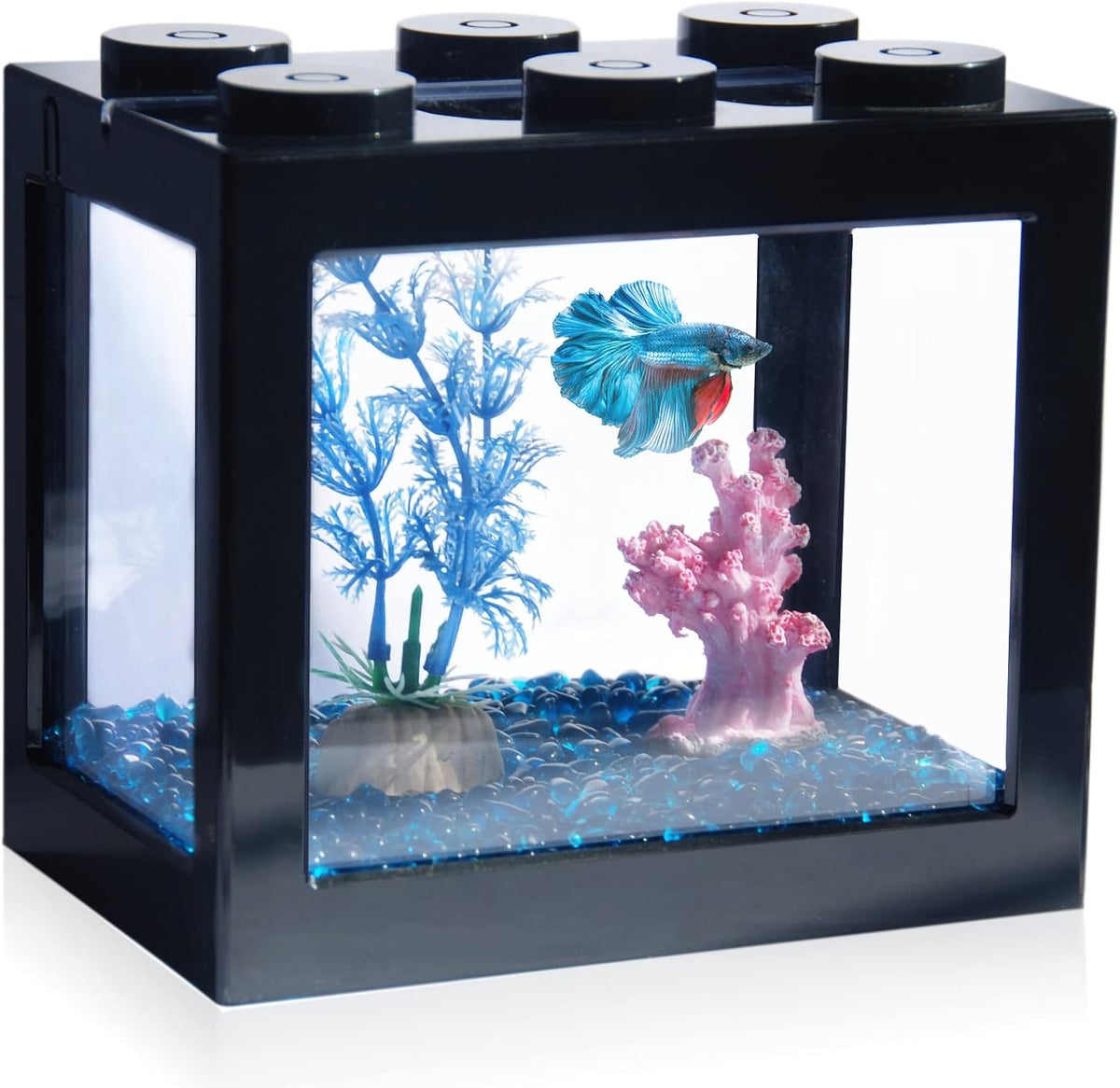 Small Betta Fish Tank, Stackable Mini Fish Tank Aquarium Tank Kit, 3/5 Gallon Rectangular Fish Bowl - Black Frame