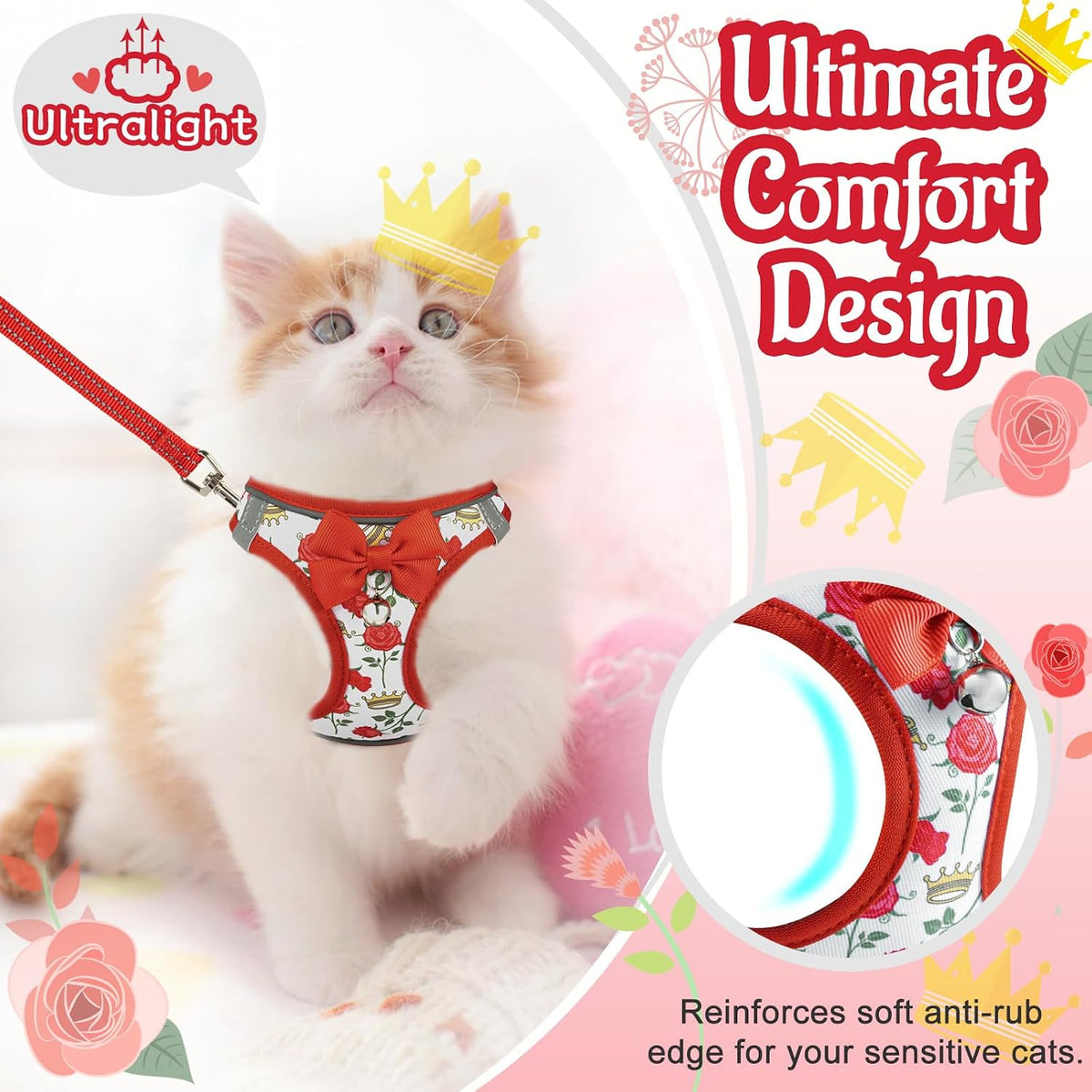Cat Harness and Leash Escape Proof for Walking - XXS-Chest(8.7"-10.2") / Red - image 2