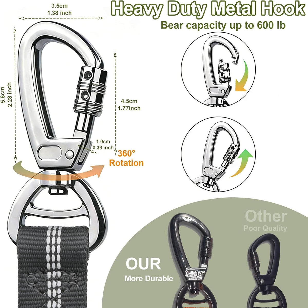 Dog Leash Heavy Duty, Bungee Leash Reflective Car Seat Belt for Dogs Brown – Essentials for Dogs - Grey - image 2