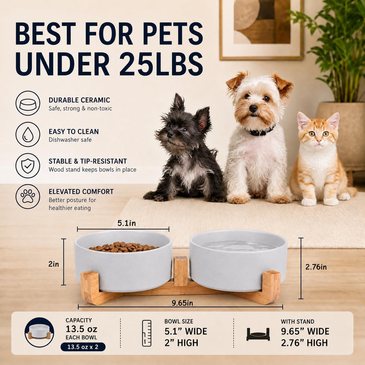 Ceramic Cat Dog Bowl Set with Stand - Grey / 400ML*2 - image 3