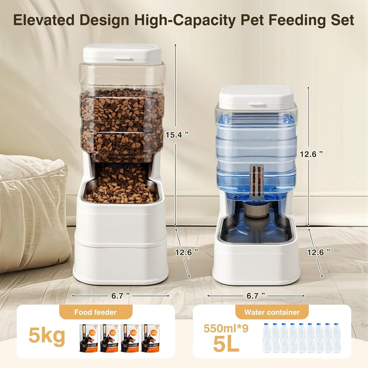 2 Pack Automatic Cat Feeder and Water Dispenser 1.3 Gallon Dog - White - image 2
