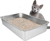 IKITCHEN Stainless Steel Cat Litter Box, Large Metal Litter Box for Cats, Never Absorbs Odors,Stain Free, Rustproof, Non Stick Smooth Surface, Anti-Slip Rubber Bottom, 19.5" L x 13.5" W x 4" H
