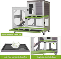 GUTINNEEN 2-Story Rabbit Hutch Indoor with Chew-Proof Design & Slide-Out Trays - Wooden Small Animal Cage Guinea Pig Cages with Lockable Wheels for 2-3 Rabbits, Bunnies, Guinea Pigs (Grey)