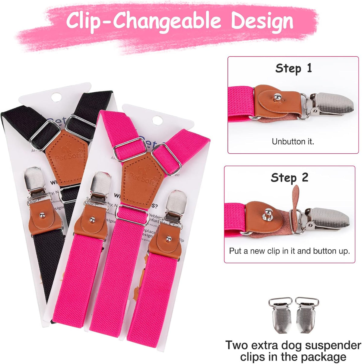 Pet Soft Dog Suspenders 2 Pieces Female Dog Diaper Suspenders - Black & Pink / Small/Medium - image 3