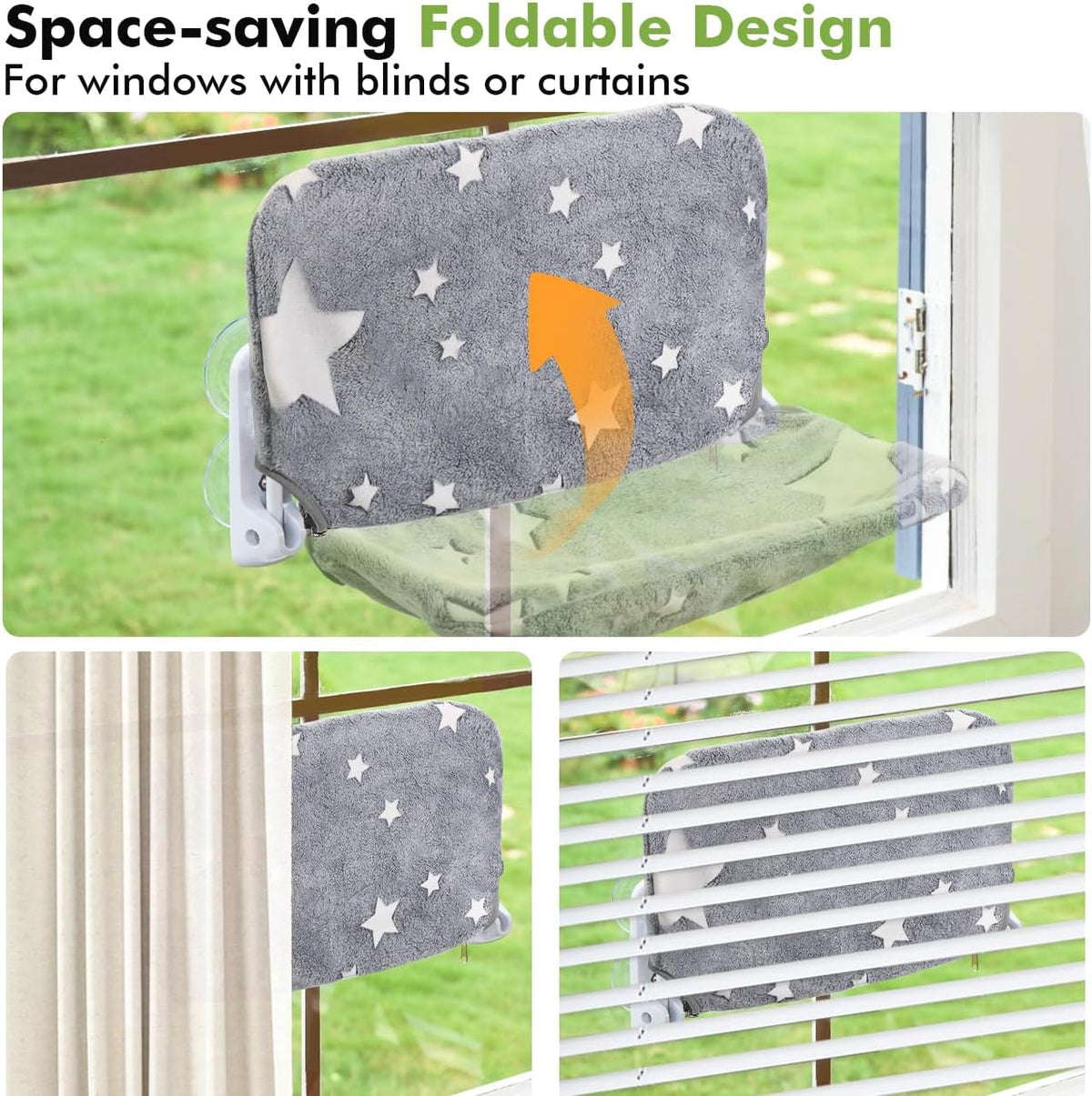 Glow in the Dark Cat Window Perch, Foldable Cordless Pet Hammock - 1PC Stars - L - image 3