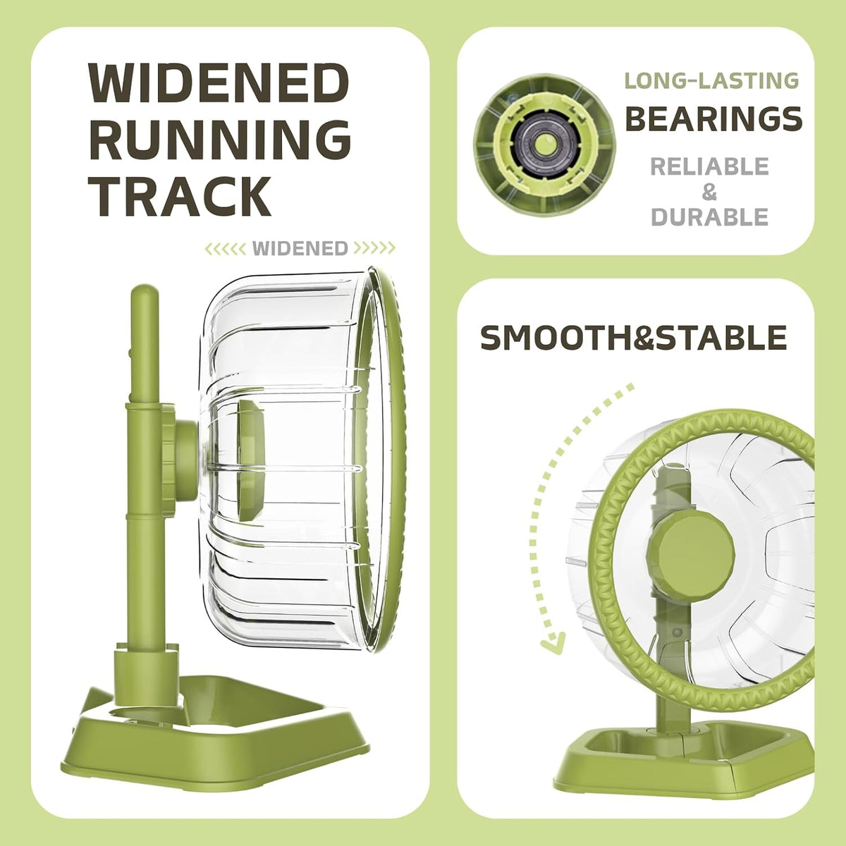 Hamster Wheel, Quiet Spinner Hamster Running Exercise Wheel with Adjustable Stand for Small Animals - Green / Small(6.3 inch) - image 2