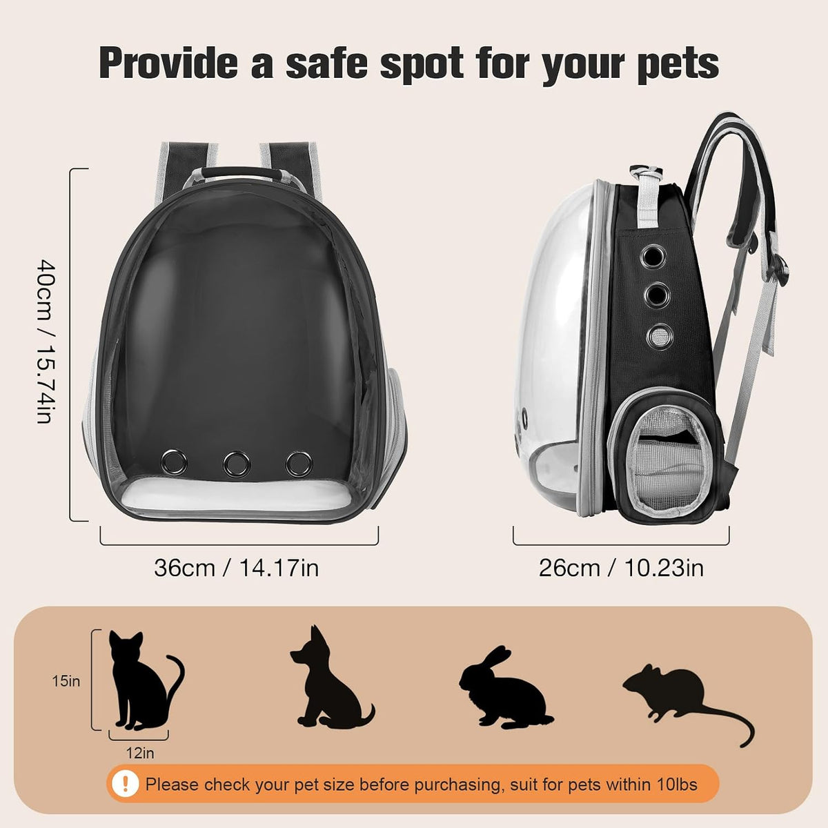 Cat Carrier Backpack, Pet Carrier Backpack Front Pack for Small Medium Cat Puppy Dog Carrier - Black - image 2
