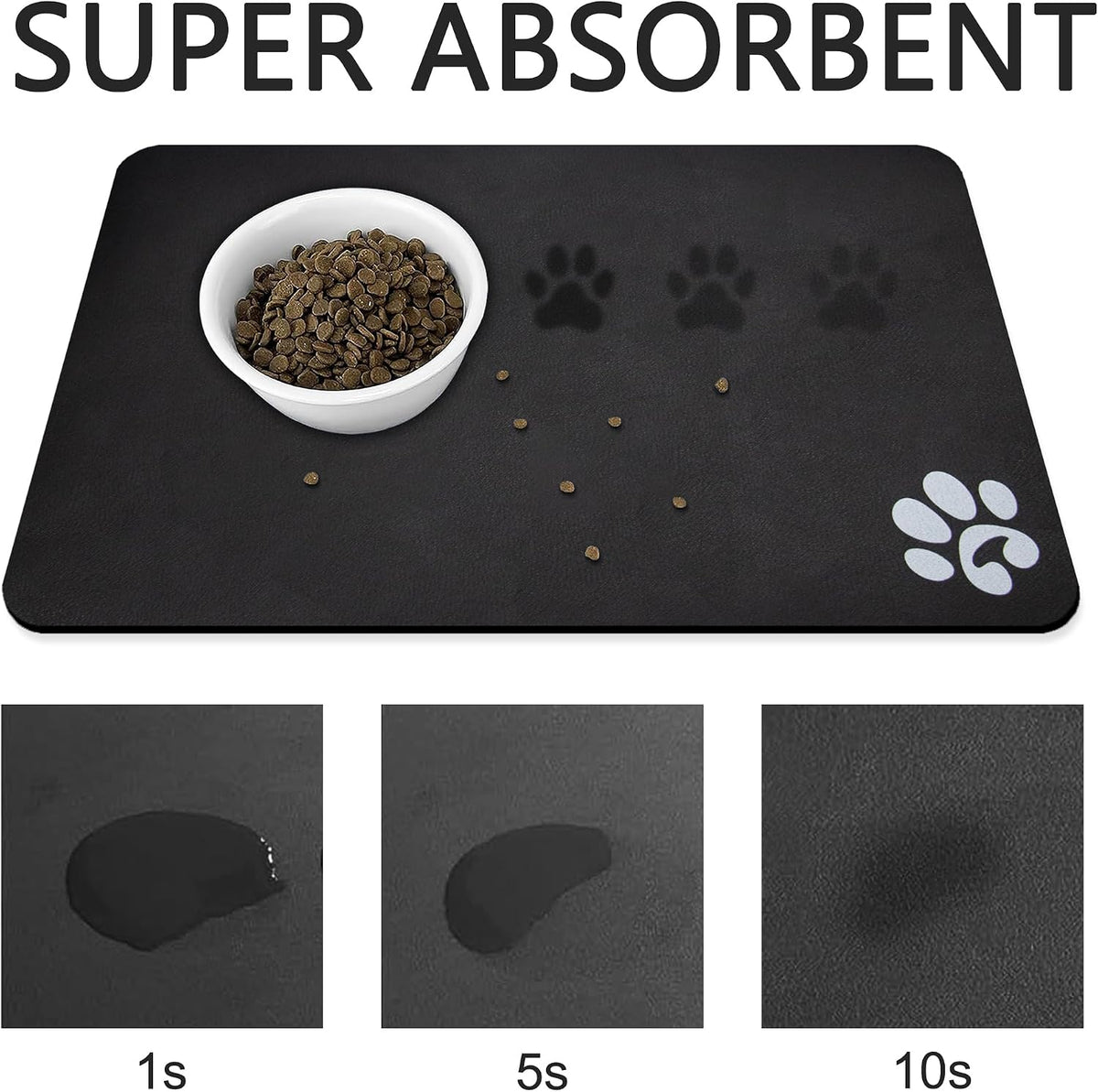 YCT Cat Food Mat for Pet Dog Feeting Mats - Dark Gray & Footprints Logo / 24"L x 16.9"W - image 2