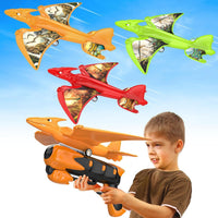 3 Pack Foam Airplane Launcher Toy 12.6" with 3 DIY Stickers - Green,orange,red