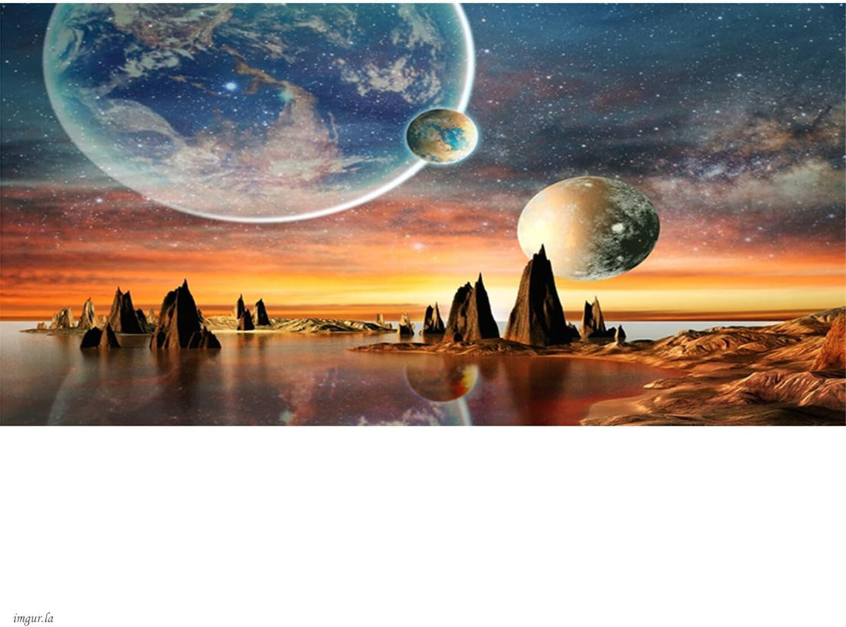 48x18 in Space Aquarium Backdrop Galaxy Planet Earth Fish Tank - 36x18in/90x45cm