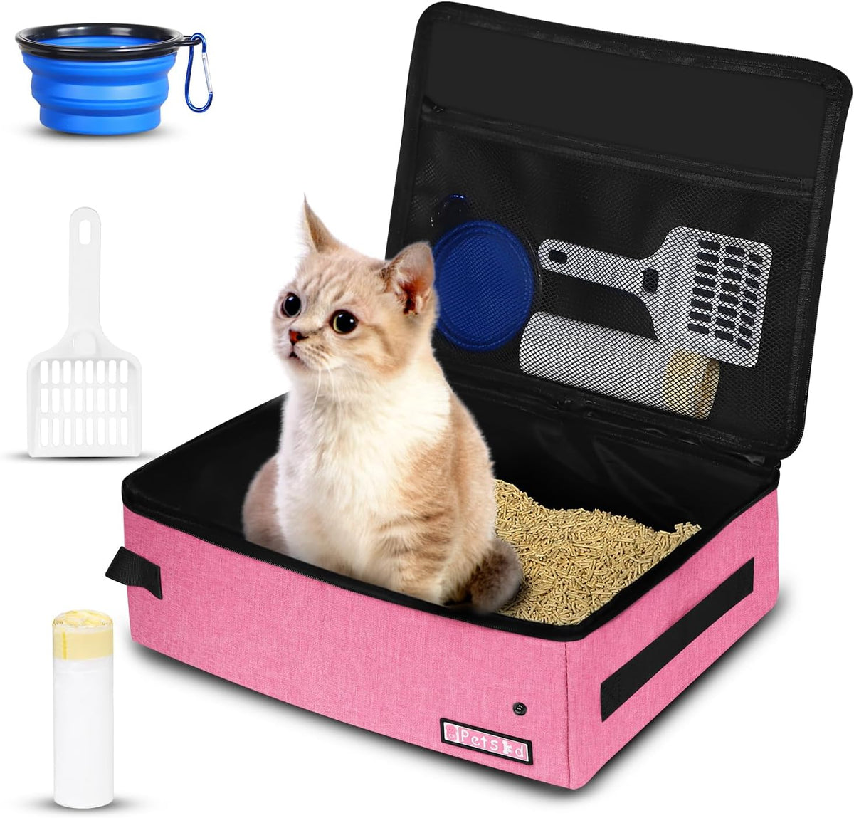 Petskd Portable Cat Travel Litter Box with Lid - Small / Pink