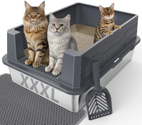 FURTIME Stainless Steel Cat Litter Box - Grey / XXX-Large