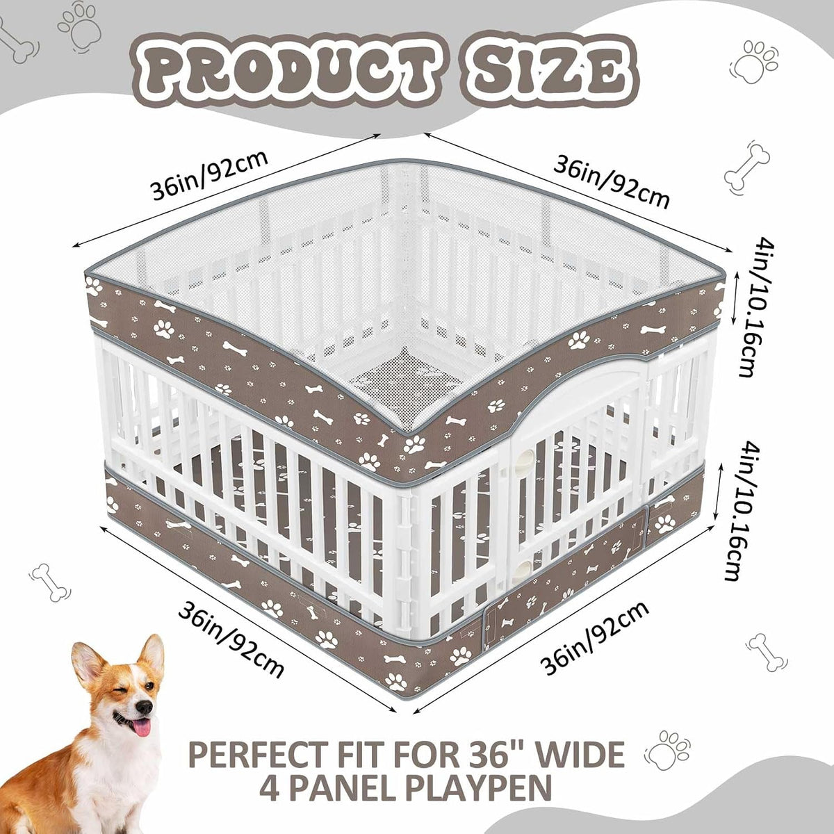 2 Pack Dog Playpens Cover and Bottom Mat Fits 4 Panels - Grey - image 2
