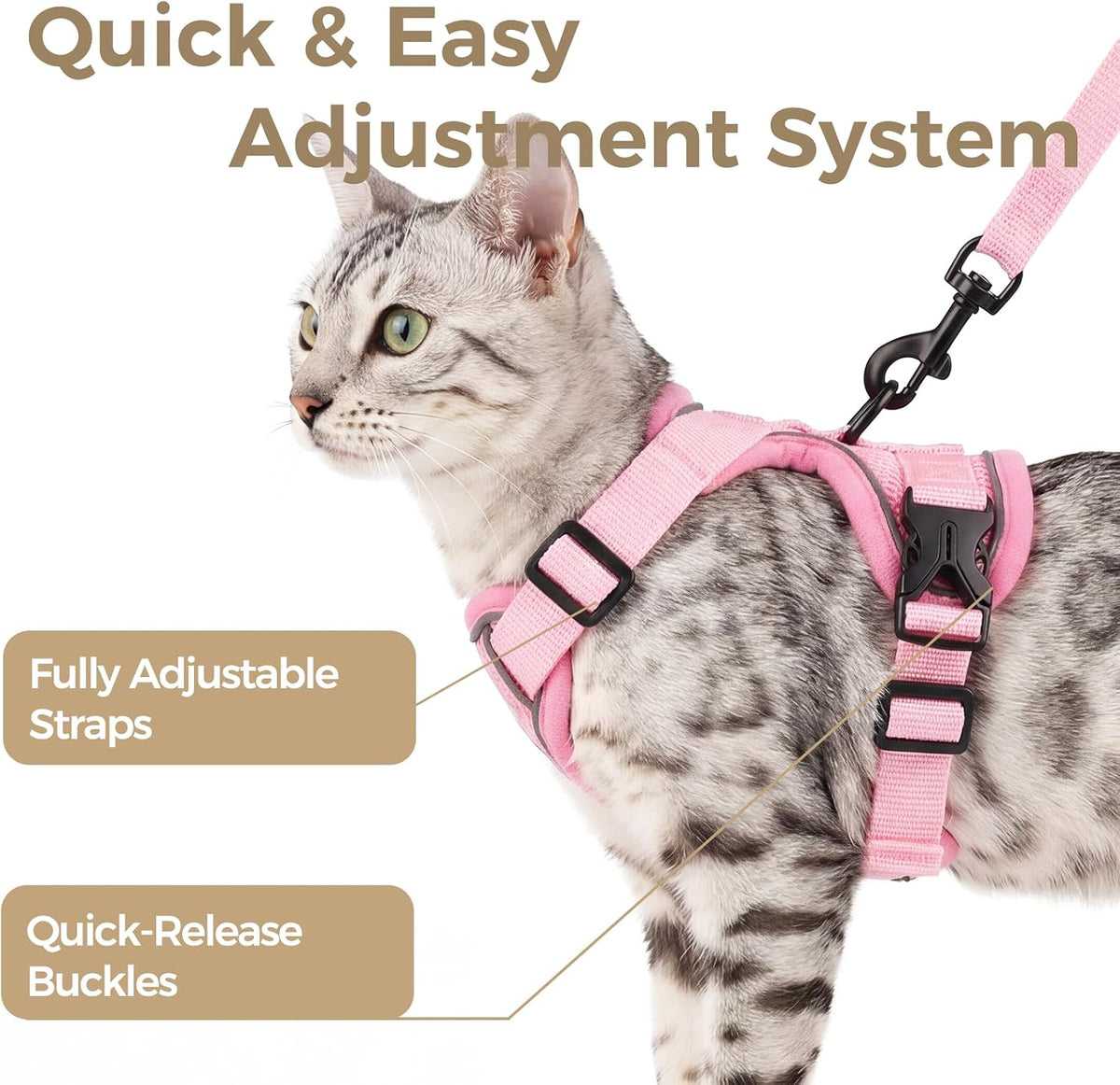 Cat Harness and Leash Set, Escape Proof Cat Vest, XL - Pink / X-Large - image 4