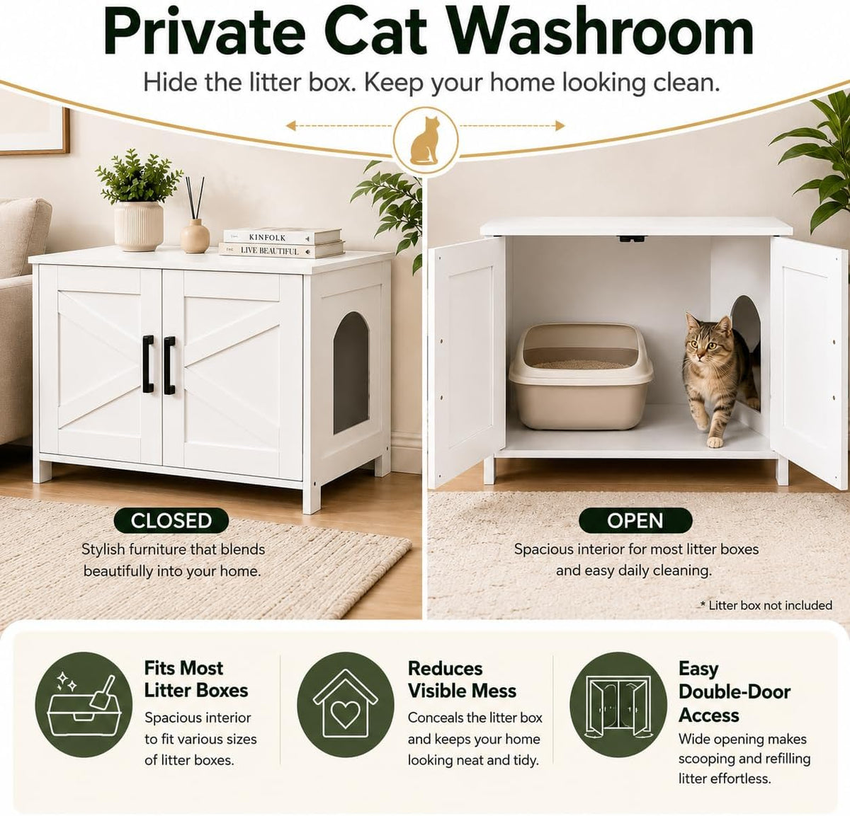 31.5" L Cat Litter Box Enclosure with Barn Door - 31.5"L / White - image 3