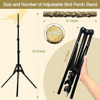 16-63 Inch Height Adjustable Bird Perch Pepper Wood Bird Training Perch Stand Parakeet Perches Indoor and Outdoor Parrot Stands for Small to Medium Bird