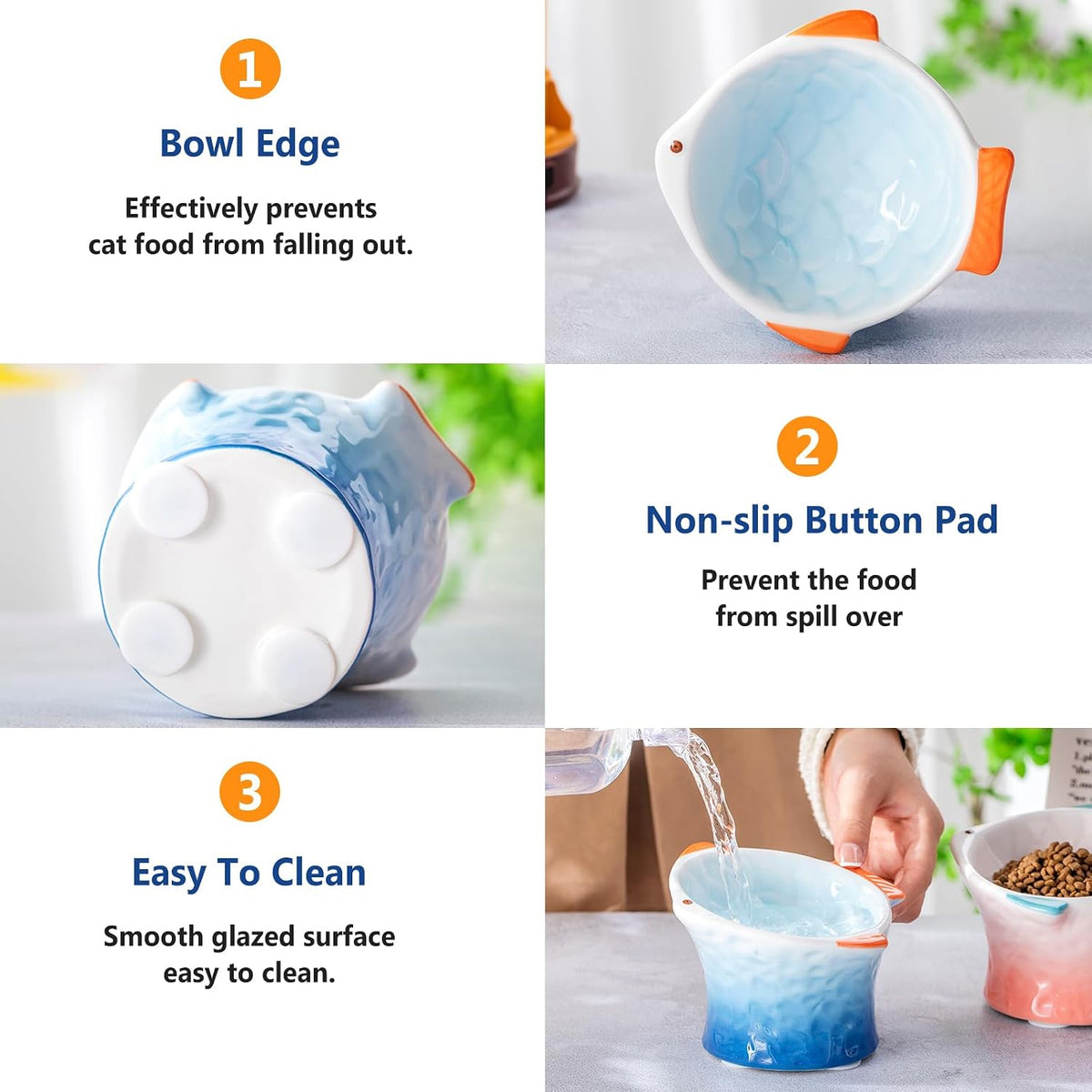 2 Pcs Elevated Cat Bowls, Raised Ceramic Food Bowls, Blue, Green – Essentials for Cats - Blue, Green - image 3