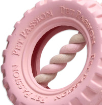 Pet Passion Natural Rubber Tire and Organic Cotton Rope Pull and Chew - Blush / Medium - image 4