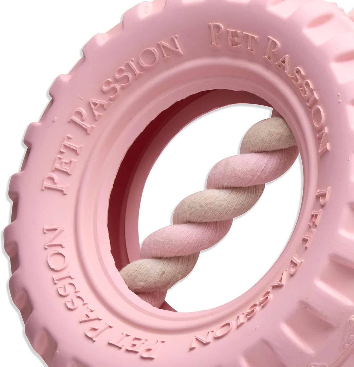 Pet Passion Natural Rubber Tire and Organic Cotton Rope Pull and Chew - Blush / Medium - image 4