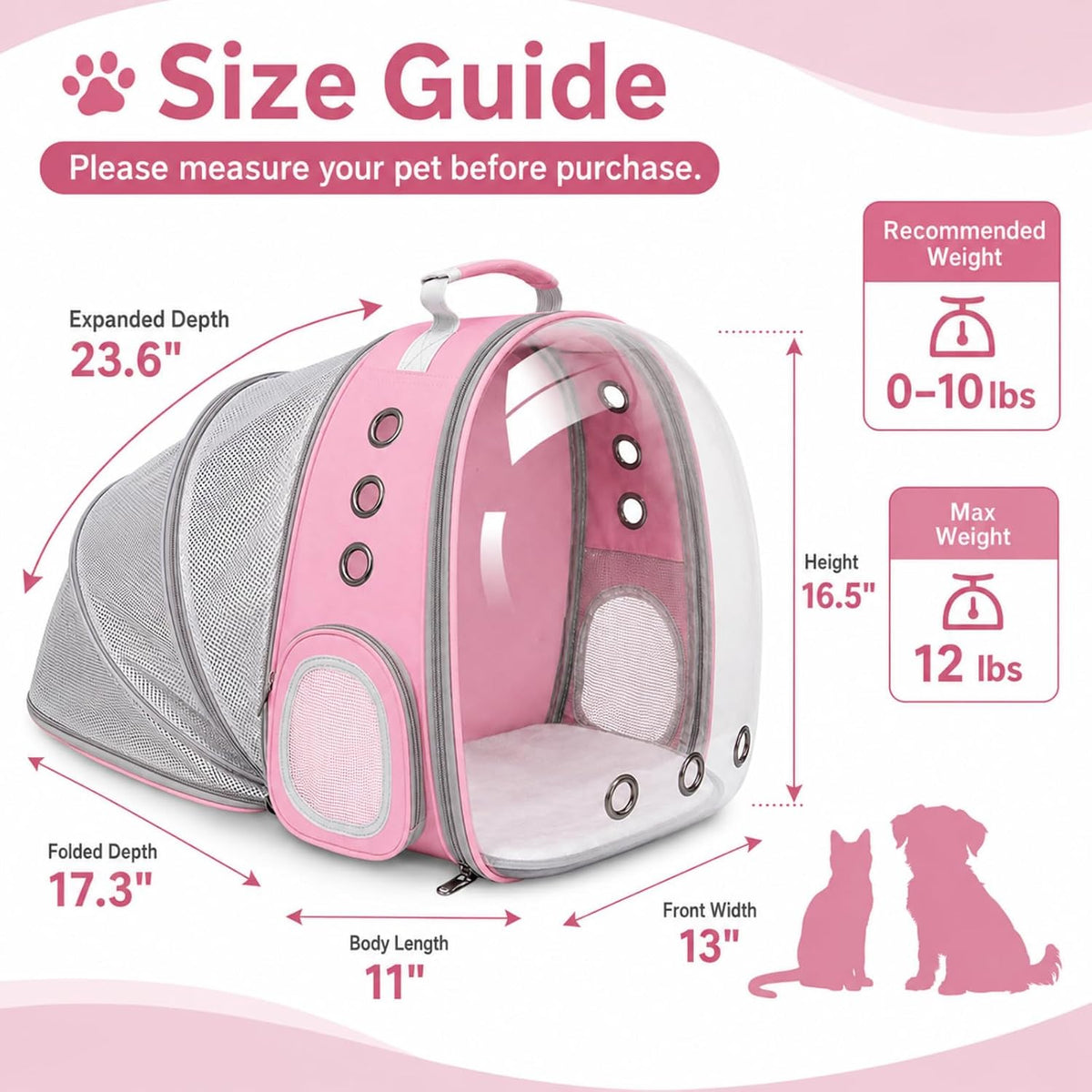 Expandable Cat Carrier Backpack with Bubble Window - Pink - image 2