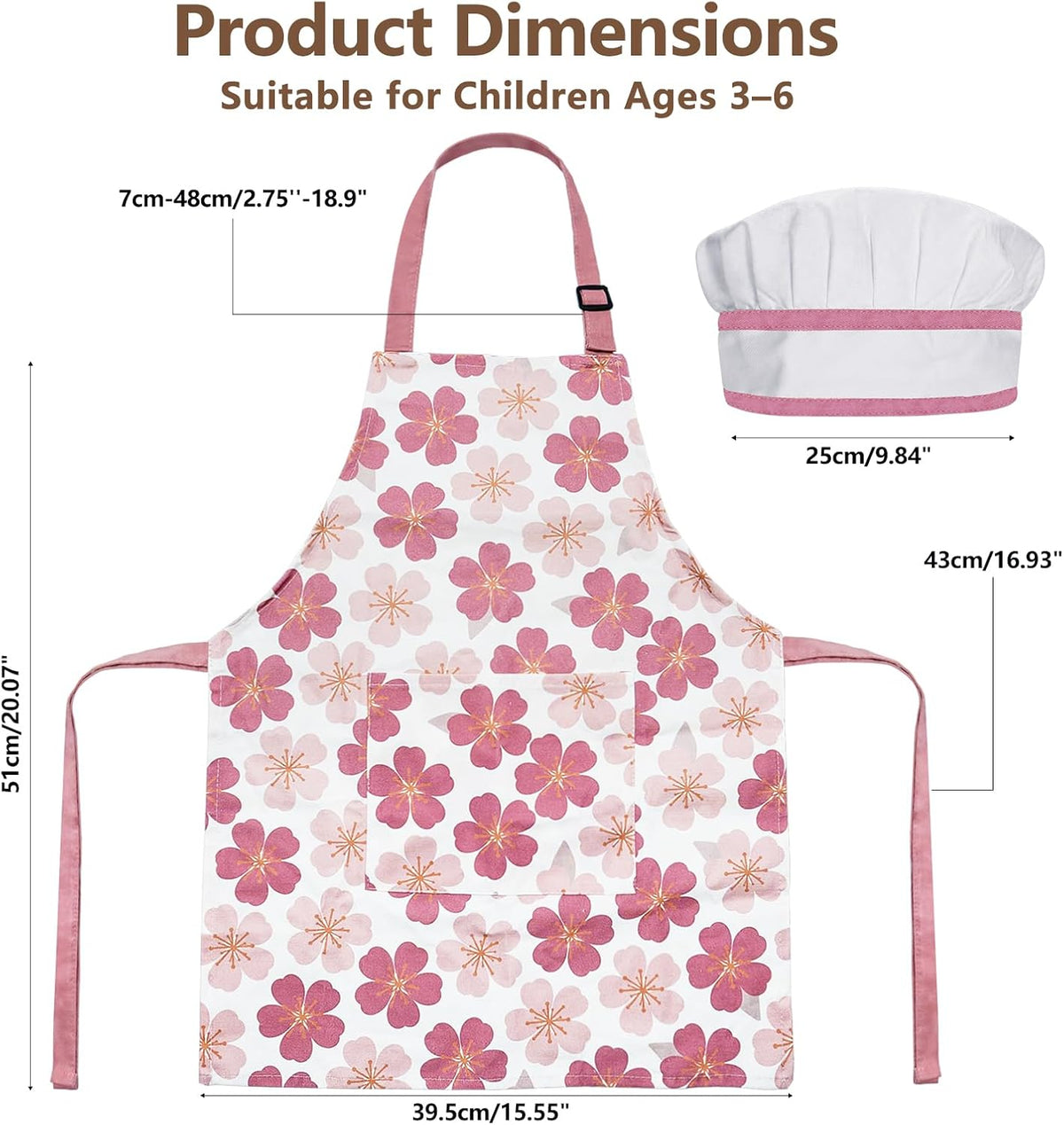 Kids Apron for Boys and Girls Aged 3-6 100% Cotton Blue WQHM – Fun for Kids & Family - Pink Apron & Hat - image 3