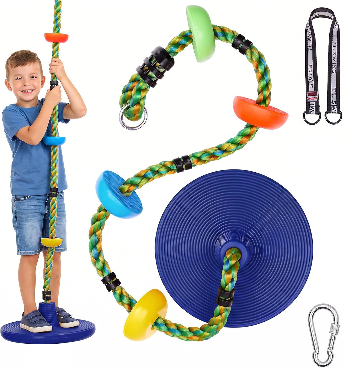 DECORLIFE Tree Swing for Kids - Multicolored-blue