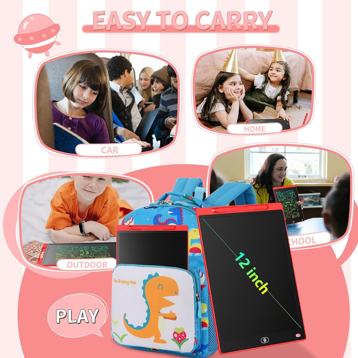 [2 Pack] Genialba LCD Writing Tablet 10-Inch Colorful Doodle Board - Red / 12 Inch / 1 - image 4