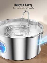 3.4Gal Dog Water Fountain for Large Dogs, Extra Large Stainless Steel Pet Water Fountain, Round Dog Water Bowl Dispenser with Metal Handle, Water Level Window, Supet Quiet Pump for Multi Pet Home