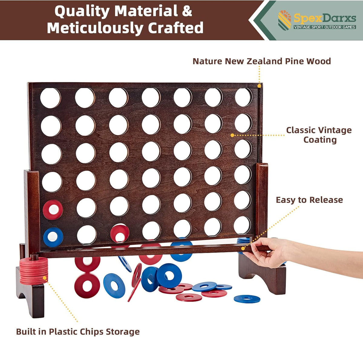 SpexDarxs giant wooden 4 in a row game with chips and carrying bag - view 3