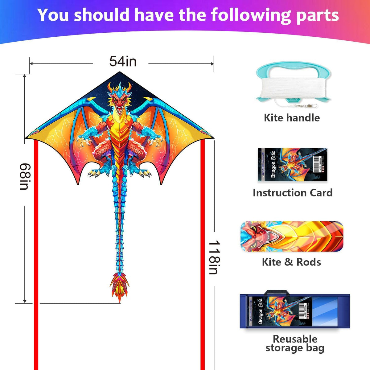 HONBO Large Delta Kite for Kids & Adults - Red Dragon - image 2
