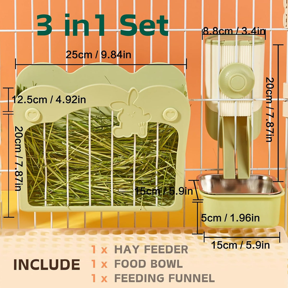 Rabbit Hay Feeder, Hay Rack for Bunny Guinea Pig Chinchilla - Green - image 2