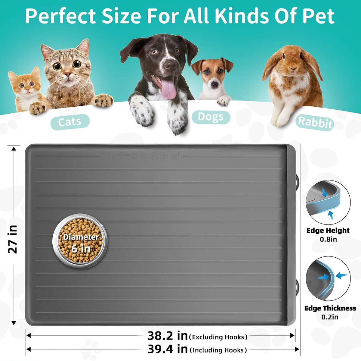Dog Mat for Food and Water - Light Grey / 39.4"L x 27"W - image 2