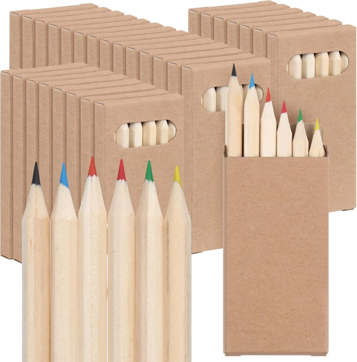 Ctosree mini colored pencils in kraft boxes, 6 natural wood pencils per box - view 2