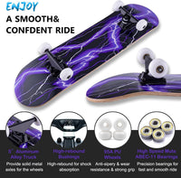 Skateboard,31 x 8 Inch Complete Skateboard, 8-Layer Maple Wood Deck Double Kick Standard - Purple - image 2