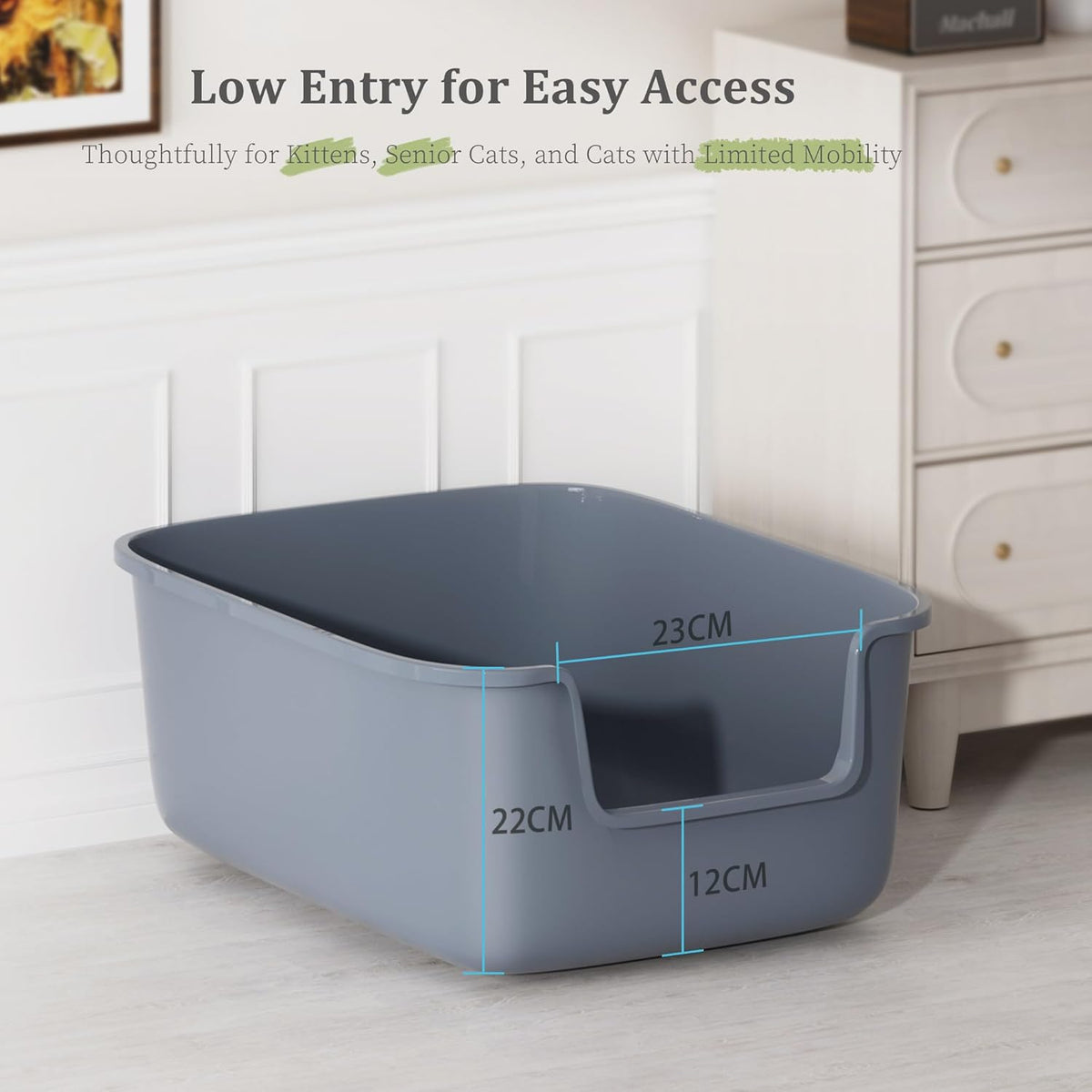 Vealind Large Cat Litter Box High Sided Entry Cat Litter Pan 50 x 40 - Grey - image 2